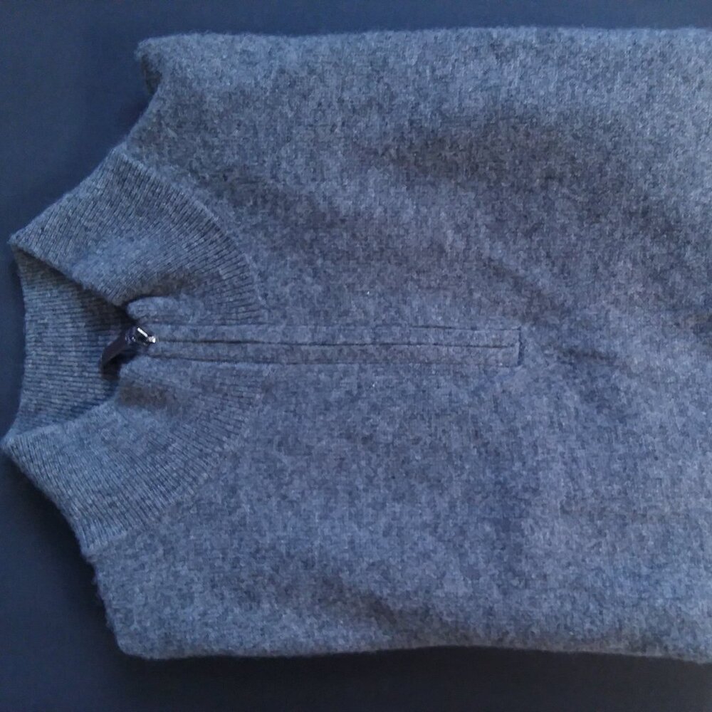 Tahari Luxe 100% Cashmere Half Zip Mock Neck Pullover Grey Sweater Mens XL